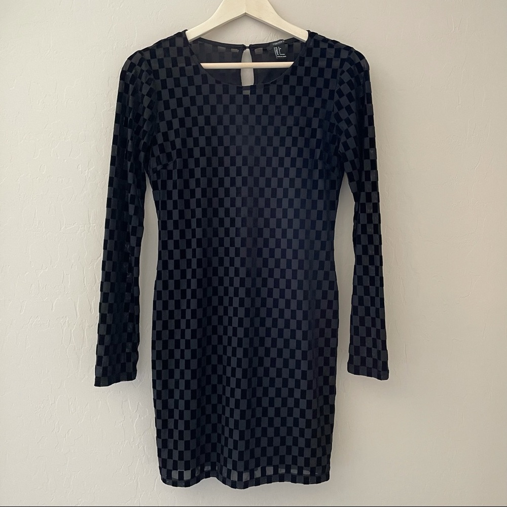 Forever 21 Black Mesh Checker Mini Dress